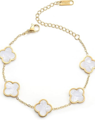 18K Gold Plated Clover Lucky Bracelet for Women White/Black/Red/Green Flower Four Leaf Link Bracelets Trendy Jewelry Gifts for Women