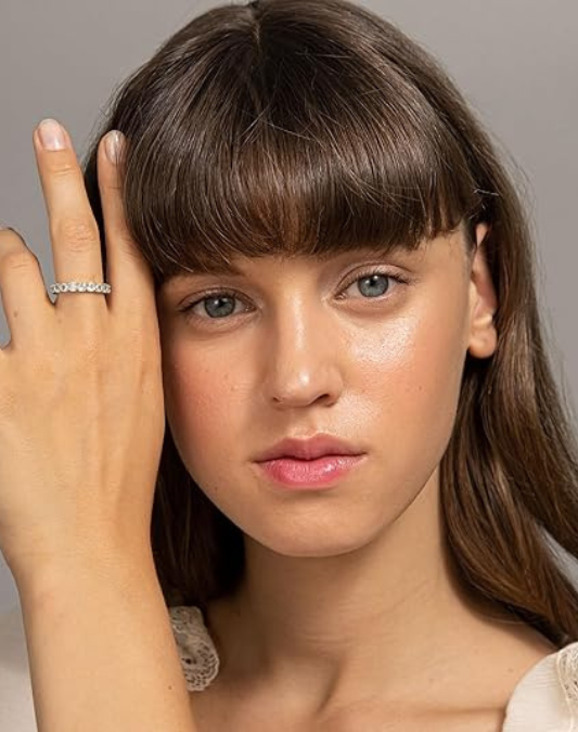 PAVOI 14K Gold Plated Eternity Ring for Women - Square-Cut Cubic Zirconia Rings - Stackable Love Wedding Band