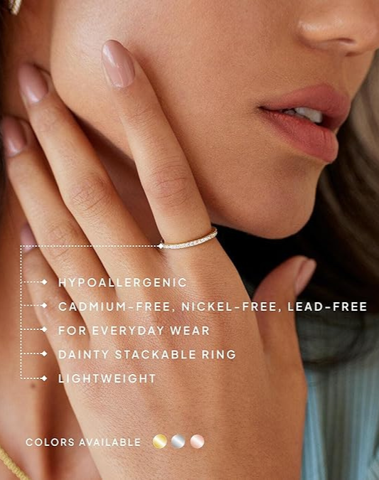 PAVOI 14K Gold Plated Solid 925 Sterling Silver CZ Simulated Diamond Stackable Ring Eternity Bands for Women