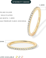 PAVOI 14K Gold Plated Solid 925 Sterling Silver CZ Simulated Diamond Stackable Ring Eternity Bands for Women