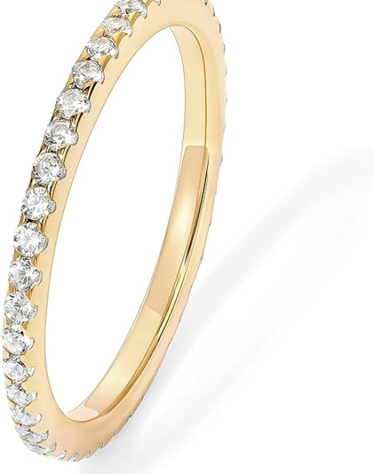 PAVOI 14K Gold Plated Solid 925 Sterling Silver CZ Simulated Diamond Stackable Ring Eternity Bands for Women
