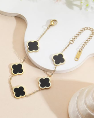 18K Gold Plated Clover Lucky Bracelet for Women White/Black/Red/Green Flower Four Leaf Link Bracelets Trendy Jewelry Gifts for Women