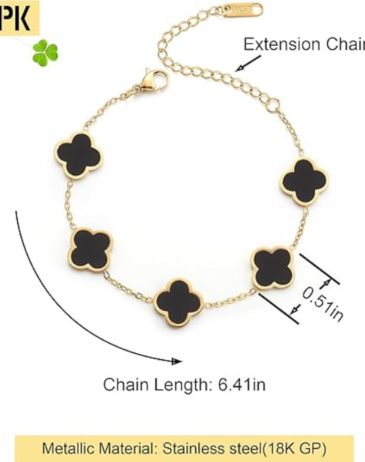 18K Gold Plated Clover Lucky Bracelet for Women White/Black/Red/Green Flower Four Leaf Link Bracelets Trendy Jewelry Gifts for Women