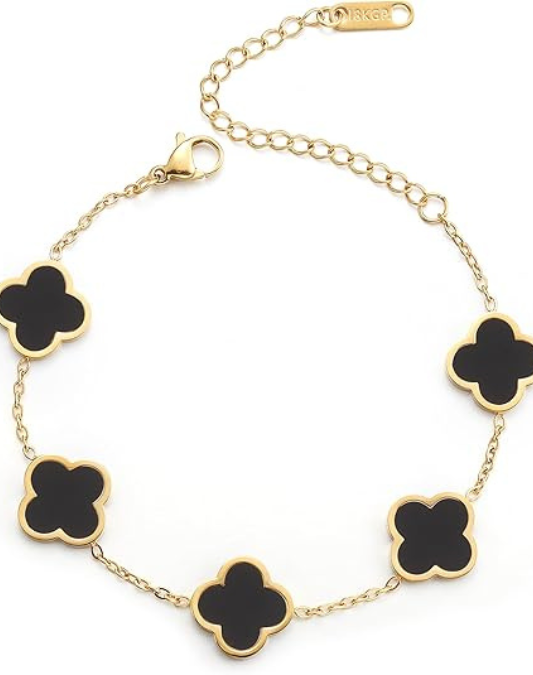 18K Gold Plated Clover Lucky Bracelet for Women White/Black/Red/Green Flower Four Leaf Link Bracelets Trendy Jewelry Gifts for Women