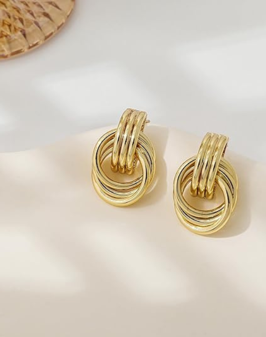 Trendy Gold Plated Knot Earrings for Women Chunky Statement Drop Dangle Earrings Lightweight Hypoallergenic Fashion Accessories Gold Jewelry Gifts for Womens