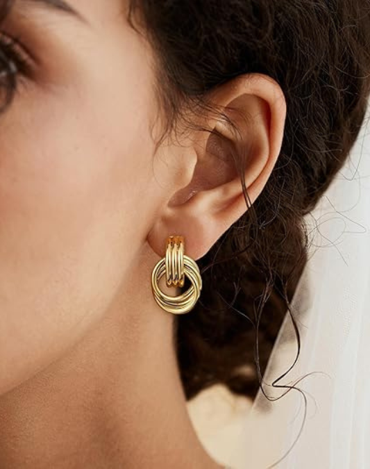 Trendy Gold Plated Knot Earrings for Women Chunky Statement Drop Dangle Earrings Lightweight Hypoallergenic Fashion Accessories Gold Jewelry Gifts for Womens