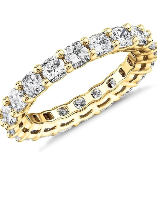 PAVOI 14K Gold Plated Eternity Ring for Women - Square-Cut Cubic Zirconia Rings - Stackable Love Wedding Band