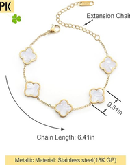 18K Gold Plated Clover Lucky Bracelet for Women White/Black/Red/Green Flower Four Leaf Link Bracelets Trendy Jewelry Gifts for Women