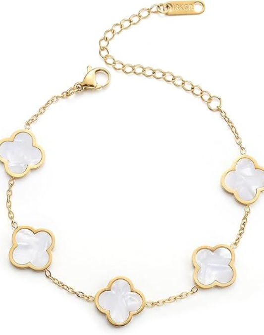 18K Gold Plated Clover Lucky Bracelet for Women White/Black/Red/Green Flower Four Leaf Link Bracelets Trendy Jewelry Gifts for Women