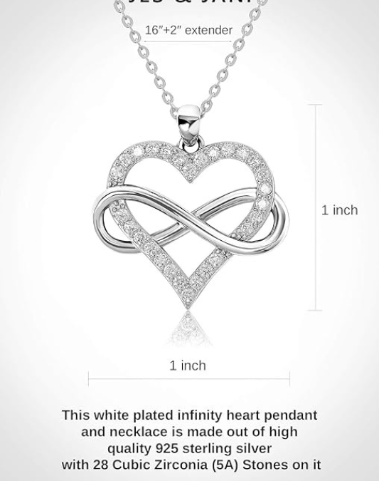 JES & JANI Infinity Heart Necklace for Women, Love Heart Pendant with Cubic Zirconia and Infinity Necklace for Girlfriend