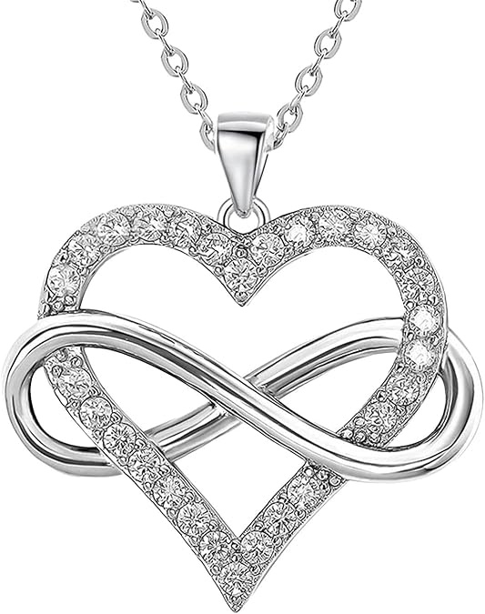 JES & JANI Infinity Heart Necklace for Women, Love Heart Pendant with Cubic Zirconia and Infinity Necklace for Girlfriend