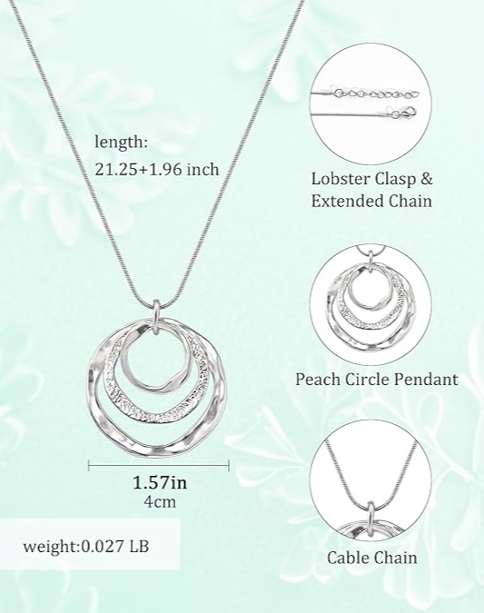 Hypoallergenic Silver Boho Circle Pendant Necklace Geometric Boho Style Jewelry for Women-Chunky & Long-Gift for Bohemian Fashionistas